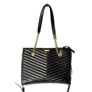 ALDO Black Leather Chevron Quilted Crossbody Bag Handbag Purse Adjustable Strap